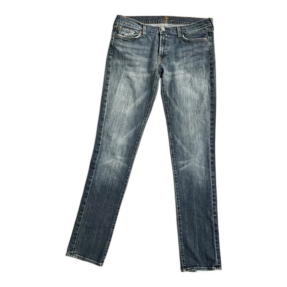 7 For All Mankind Jeans Women's Size 32 34x33 Roxanne Dark Wash Straight Leg - Picture 1 of 11
